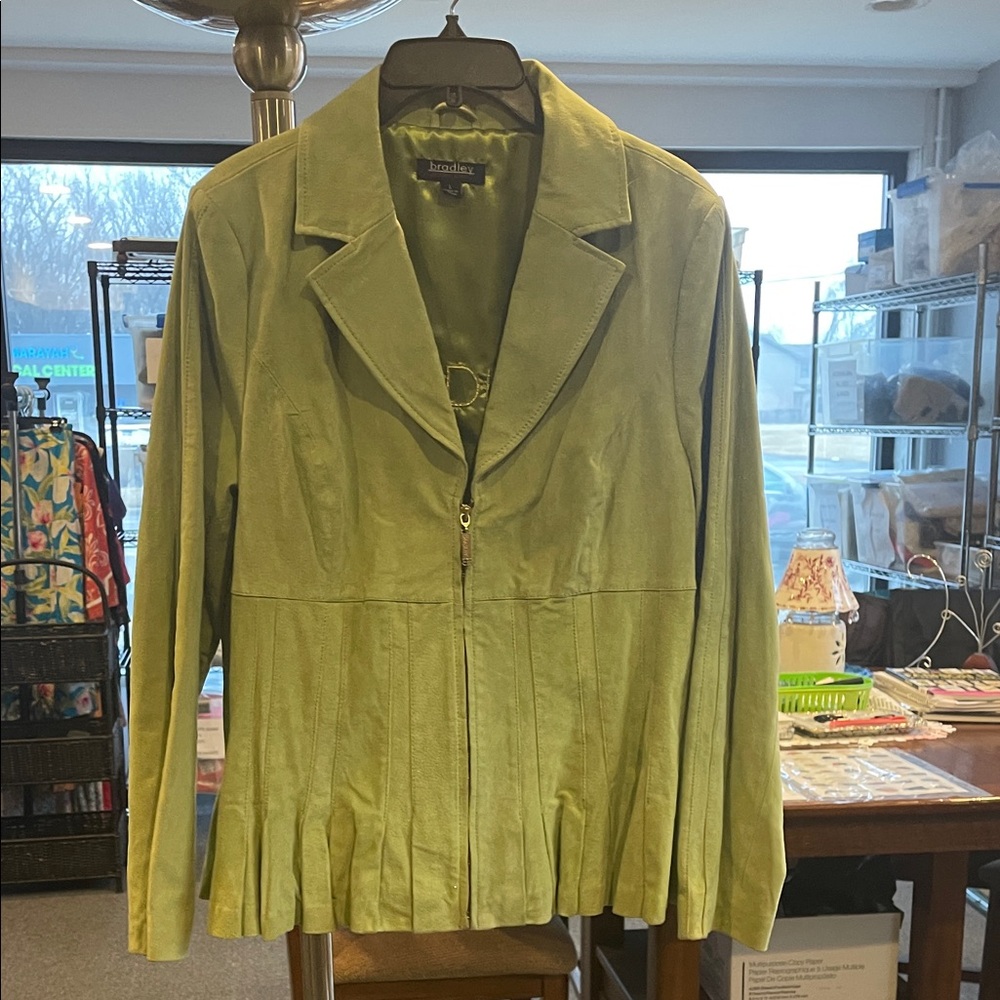 Bradley Bayou “Bradiey” Green Leather Jacket Women’s Size L VTG 1996 zipped